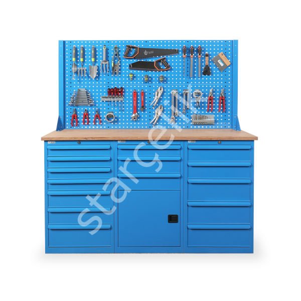 15 Çekmeceli Dolaplı Takım Asma Panolu Çalışma Tezgahı (1850x650x1944 mm )